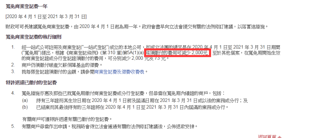 香港政府繼續(xù)寬免商業(yè)登記費，香港公司注冊、公司年審直降2000元 